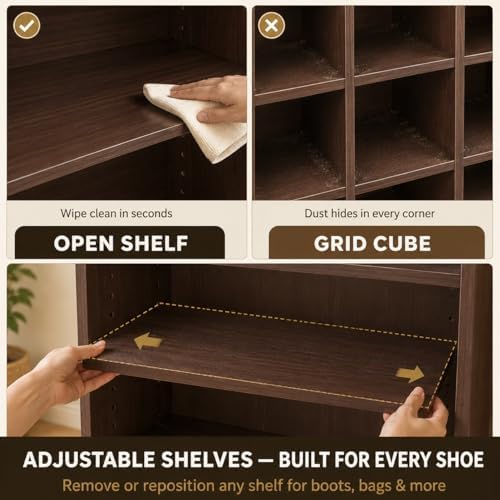 Homieasy 9-Tier Tall Shoe Rack Cabinet for Closet & Entryway, Walnut