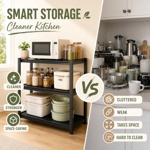 PRESTELION Kitchen Storage Shelf 3 Tier Adjustable Metal Rack