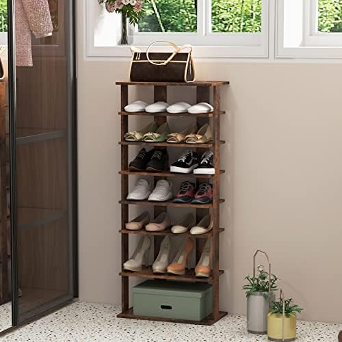 GIANTEX 8-Tier Shoe Rack for Closet, Customizable Height (Brown, Double)