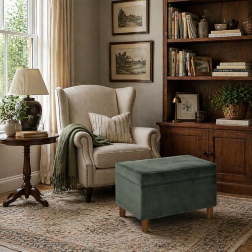 Spatial Order 24" Dinah Collection Storage Ottoman - Loden Green Velvet