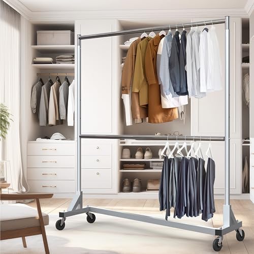 Simple Houseware Commercial Grade Z-Base Double Rod Garment Rack, Silver