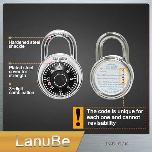 LanuBe Lock Standard Dial Combination Padlock 48 Pack Wide 2-in Black Dial