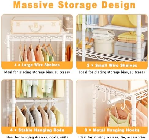 ULIFHOME H41 Clothes Rack, Large Clothing Racks for Hanging Clothes, White