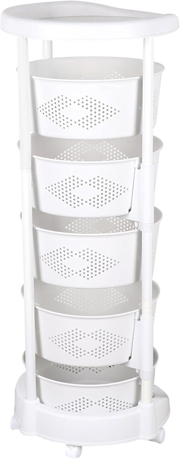 5 Tier Round Rotating Multi-Layer Kitchen Storage Shelf, Fruit Vegetable Stor...
