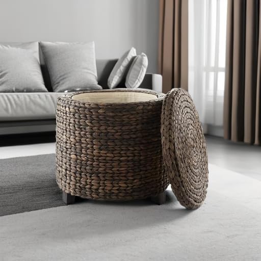 Casafield 17" Round Storage Ottoman with Lid - Espresso Dark Brown, Hand...
