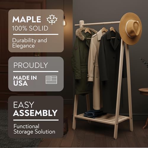Pennsylvania Woodworks Handcrafted Maple Garment Rack - Sleek & Stylish C...