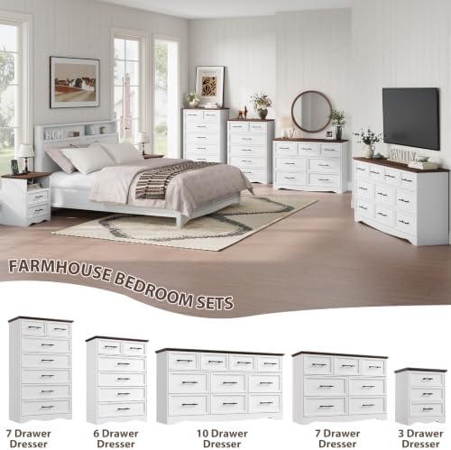 YANSNWO White 7 Drawer Dresser for Bedroom, 52" Tall Chest of Drawers