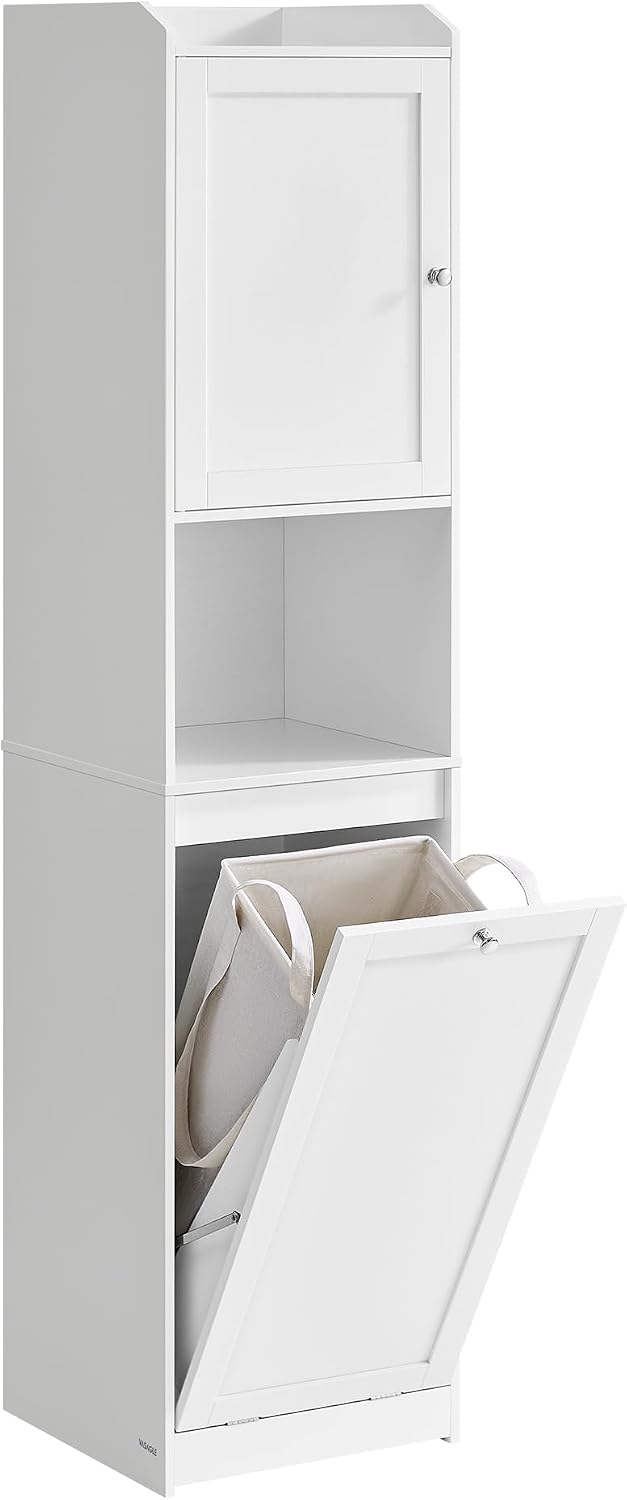 VASAGLE Tall Storage Cabinet, with Removable Laundry Basket, Cloud White