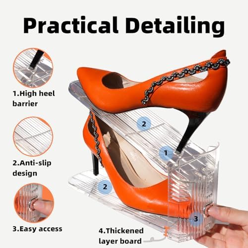 20 Pack Adjustable 50% Space-saving Shoe Slots Organizer, Clear