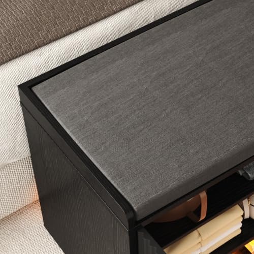 HOMEFORT 23.6" Fluted Shoe Storage Bench, Small Entryway Bench with Line...
