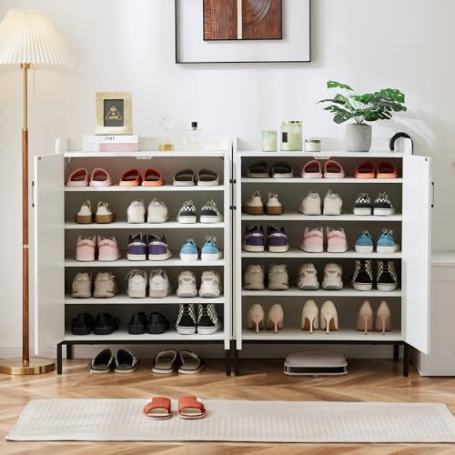 Mericonia Modern Shoe Cabinet with Metal Legs, Farmhouse Large 5-Tier Shoe St...