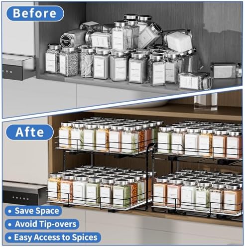 BOIVSHI 2-Tier Pull Out Spice Rack, Spice Rack Organizer, Pull Out Spice Rack...