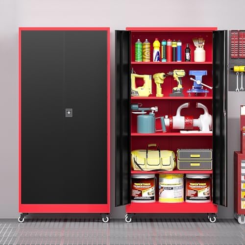 Metal Garage Storage Cabinet with Locking Doors and Adjustable Shelves, Wide ...