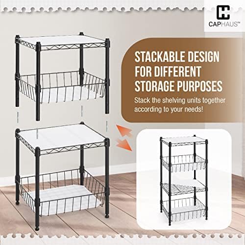 Fencer Wire NSF 2 to 4 Tier Stackable Wire Shelving Unit w/Baskets & Line...