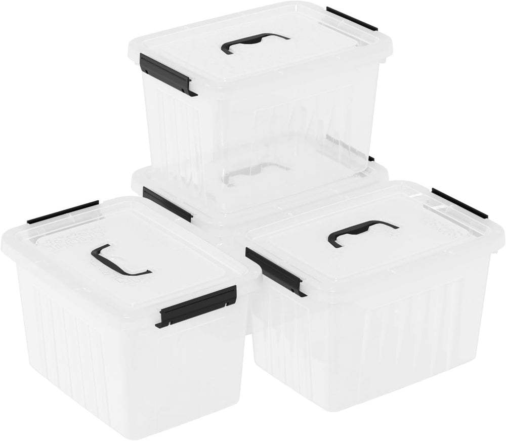 10 Quart Clear Plastic Storage Box Bins with Handle Lids, 4-Pack