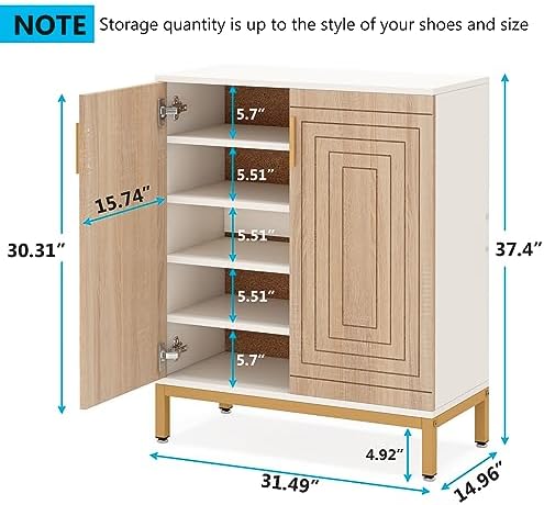 Tribesigns Shoe Cabinet with Doors, 20 Pairs Entryway Shoe Storage Cabinet wi...