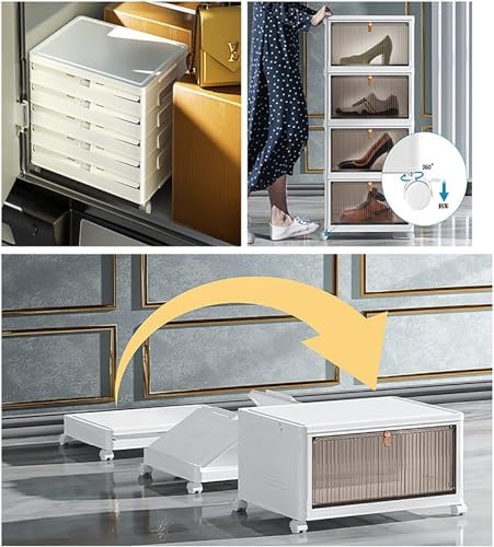 HYGRAD BUILT TO SURVIVE Foldable White Plastic Shoe Box Stackable Storage Cab...