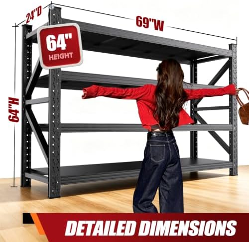 69" W Storage Shelves, 4T Adjustable Garage Shelving Unit, Rust Proof La...