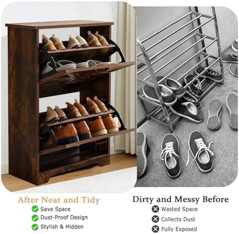 Shoe Storage Cabinet with 2 Flip Drawers, Farmhouse Shoe Organizer with Barn ...