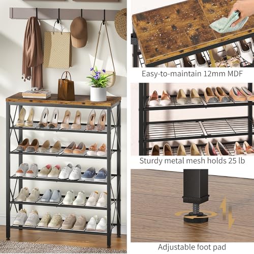 6-Tier Shoe Rack Organizer, Large Capacity Shoe Shelf with Metal Shelves, Hol...