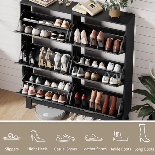 HUANLEGO Shoe Cabinet Storage for Entryway with 6 Flip Drawers, Black