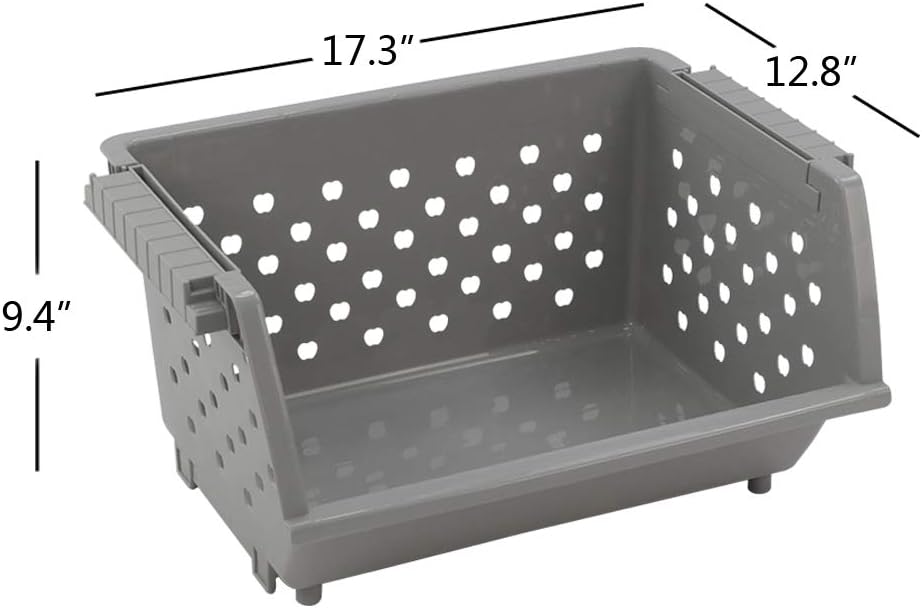 3-Pack Plastic Stacking Open Front Organizer Baskets, Gray