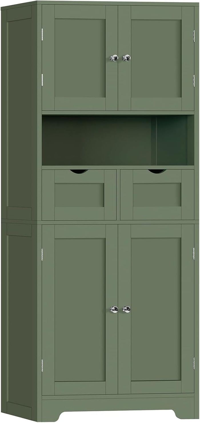 57.8"H Tall Bathroom Storage Cabinet with 4 Doors & 2 Adjustable Shelves, Freestanding Bathroom Cabinet with 2 Drawers, Kitchen Pantry Cabinet, Cupboard for Bathroom, Kitchen, Living Room, Green