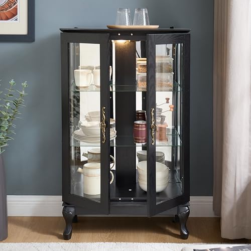 43" H Lighted Wooden Curio Cabinet, Freestanding Glass Display Case with...
