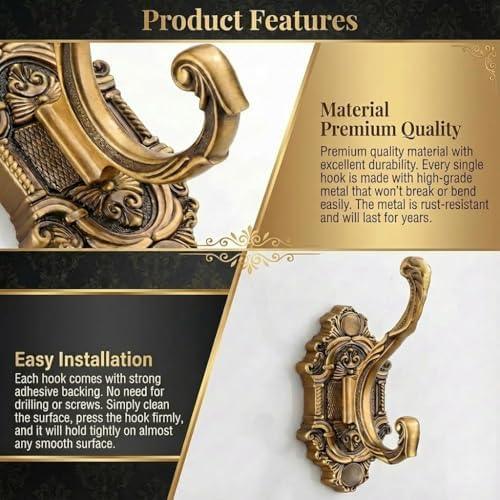 Antique Gold Vintage Coat Hooks,Heavy Duty Wall Mounted,Vintage Hooks for Wal...
