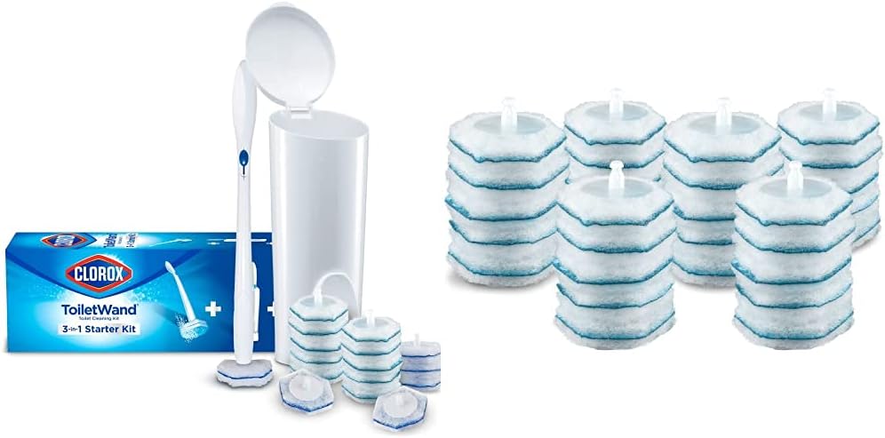 Clorox ToiletWand Disposable Toilet Cleaning System (ToiletWand, Storage Caddy and 16 Refill Heads) and ToiletWand Disinfecting Refills, Rainforest Rush (30 Count) Bundle
