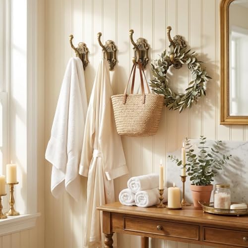 Antique Gold Vintage Coat Hooks,Heavy Duty Wall Mounted,Vintage Hooks for Wal...