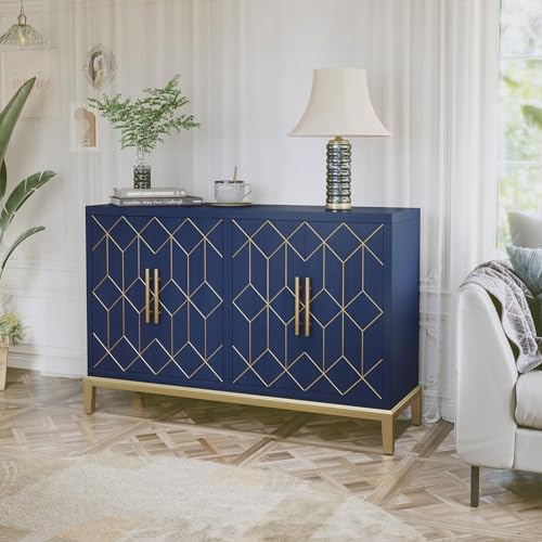 HLR 48" Accent Cabinet with 4 Doors and Shelves, Modern Credenza Storage...