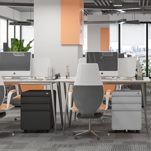 Dripex 3 Drawer Metal Rolling File Cabinet Under Desk Filing Cabinet Grey