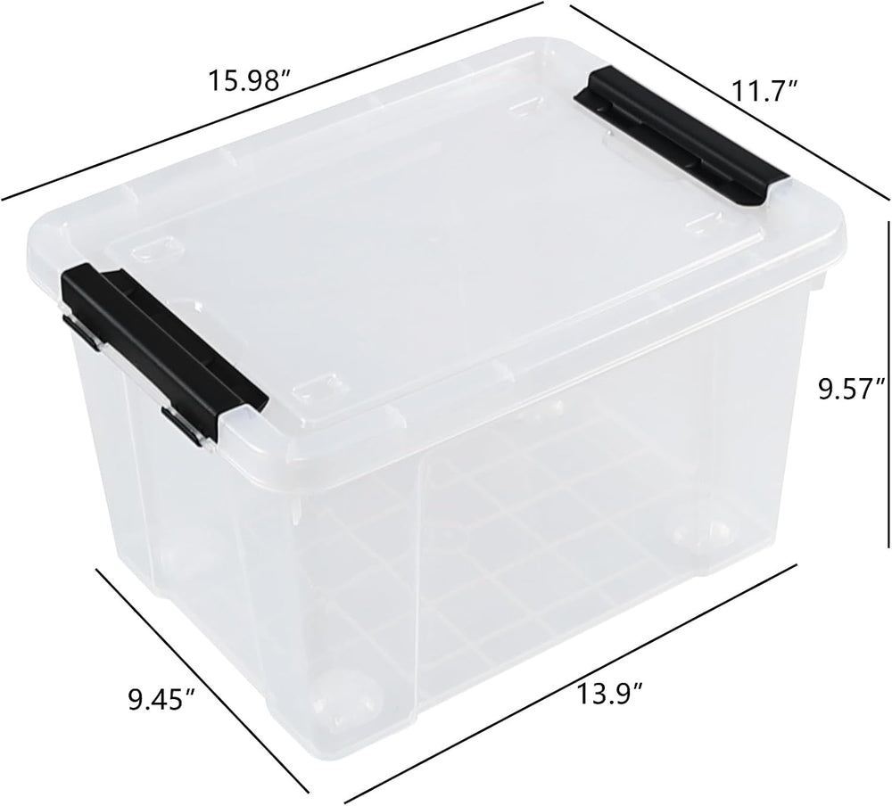 Obstnny 4 Packs 22 Quart Latch Box with Wheels, Plastic Lidded Storage Bin