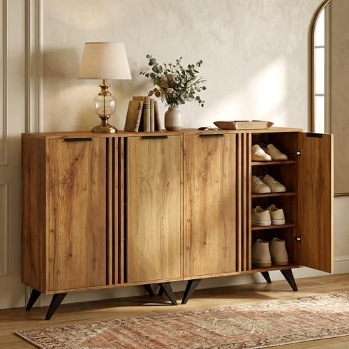 GIANTEX 4-Tier Wooden Shoe Cabinet for Entryway with 2 Doors