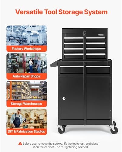 VEVOR Rolling Tool Chest, 2-in-1 Design, 5 Drawers Tool Cabinet Organizer wit...