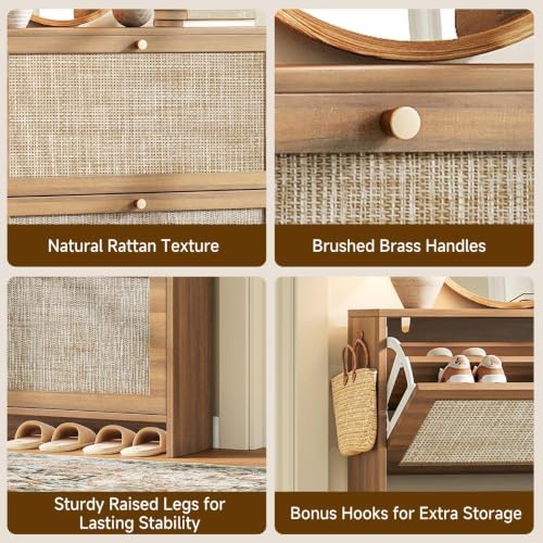 Nicetree Shoe Cabinet Storage for Entryway, 4-Flip Drawer Narrow Shoe Rack, O...