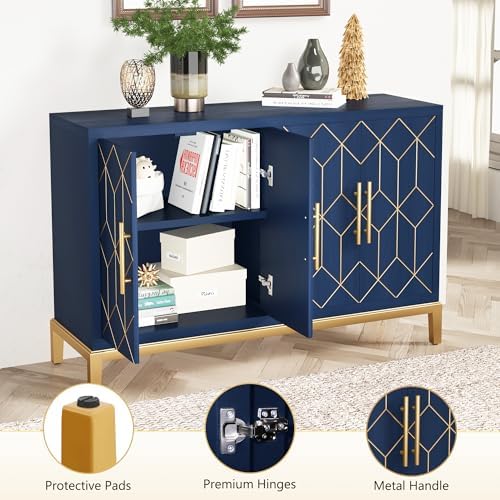 HLR 48" Accent Cabinet with 4 Doors and Shelves, Modern Credenza Storage...