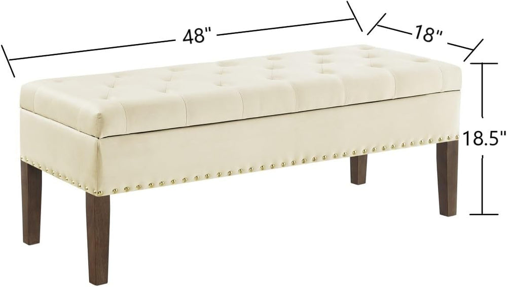 24KF Velvet Modern Upholstered Tufted Button Storage Bench with Studded Nails...