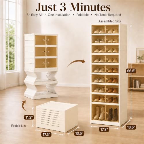 9-Tier Tall Foldable Shoe Rack Set 2 with Wheels, Fits 18 Pairs