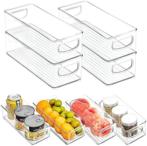 mDesign Plastic Long Stackable Storage Organizer Container, Organization Bin w/Handles for Kitchen, Pantry, Fridge, Freezer, Cabinet, Perfect to Hold Breast Milk - Ligne Collection - 4 Pack, Clear