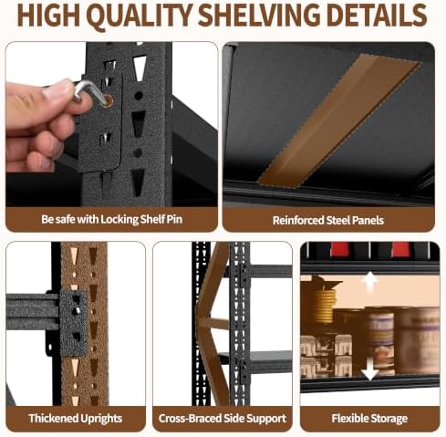 Heavy Duty Garage Shelving, Metal Storage Shelves, 5000 LBS