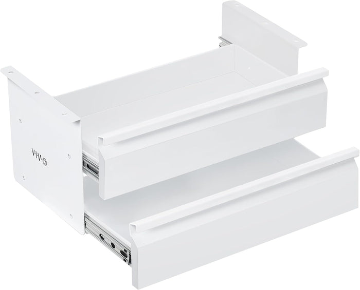 VIVO 16 inch Slide Out Dual Tier Desk Drawer, Under Desk 2 Layer Storage, White, DESK-DR02W