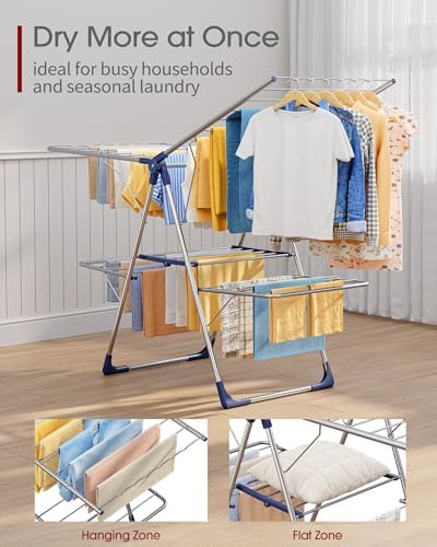 Sakugi Clothes Drying Rack, Foldable 2-Level with 55.5" Adjustable Wings
