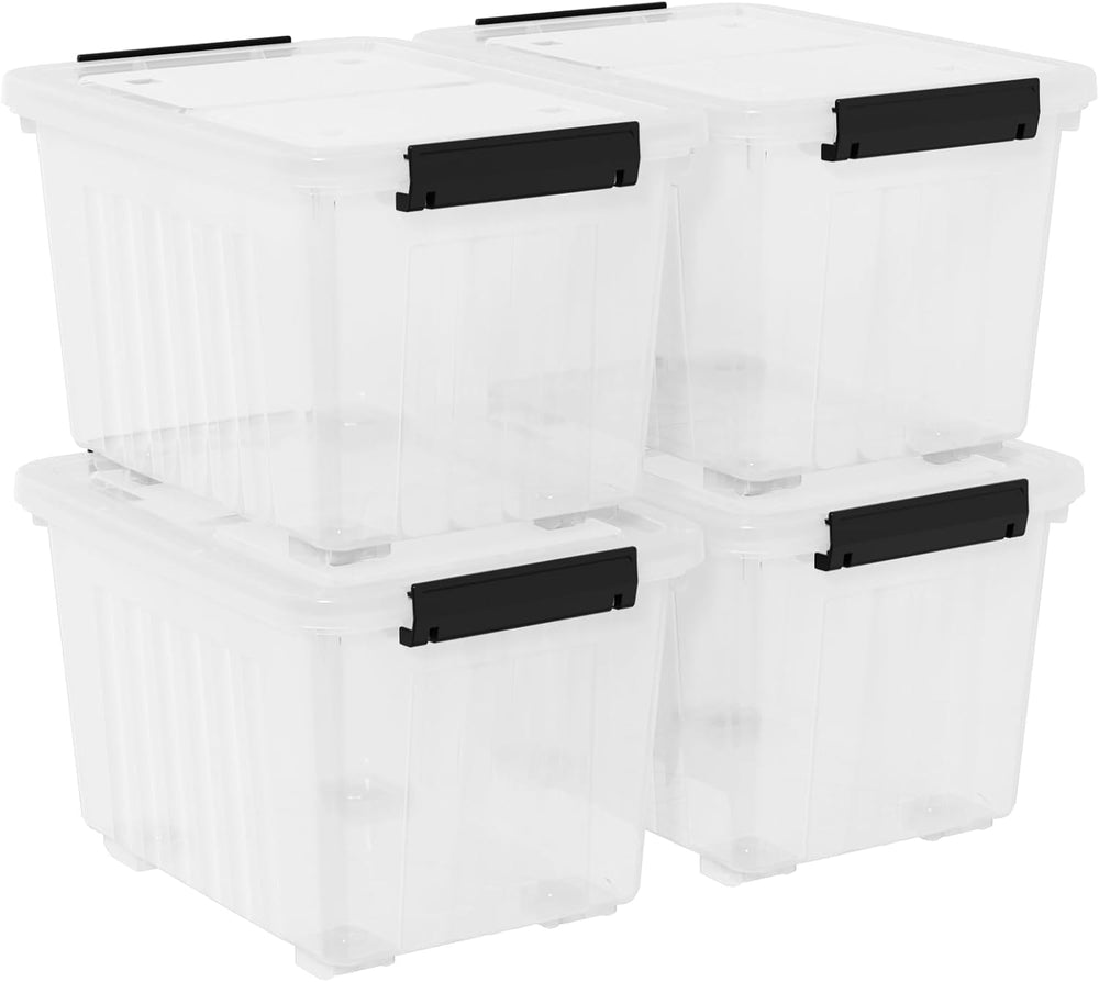 4-Pack 50 Quart Plastic Storage Bin, Stackable Wheeled Box, Clear