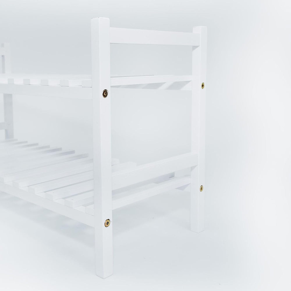 PJ Wood - Stackable White Wooden Shoe Rack - 2 Tier, 6 Pair