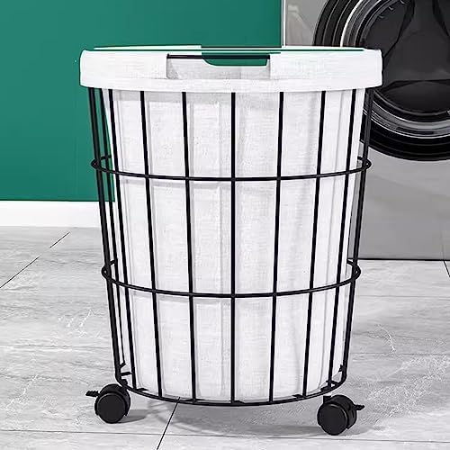 Rolling Laundry Basket, Laundry Basket Shelf Metal Storage Cart with Wheels a...