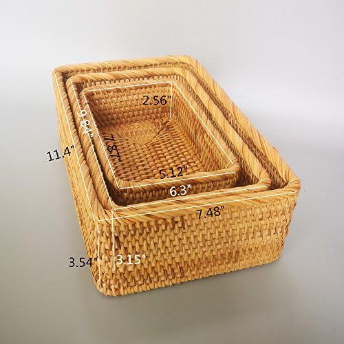 Handmade Rectangle Wicker Fruit Box Rattan Tray Magazine Organizer and Small ...
