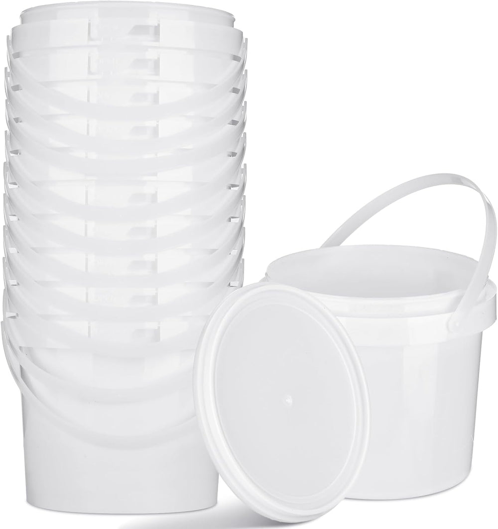 Gerrii 10 Pack White Plastic Bucket with Handle and Lid Food Storage Bucket C...