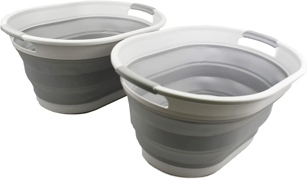 SAMMART 28L (7.4 Gallon) Oval Collapsible Plastic Laundry Basket - Foldable P...